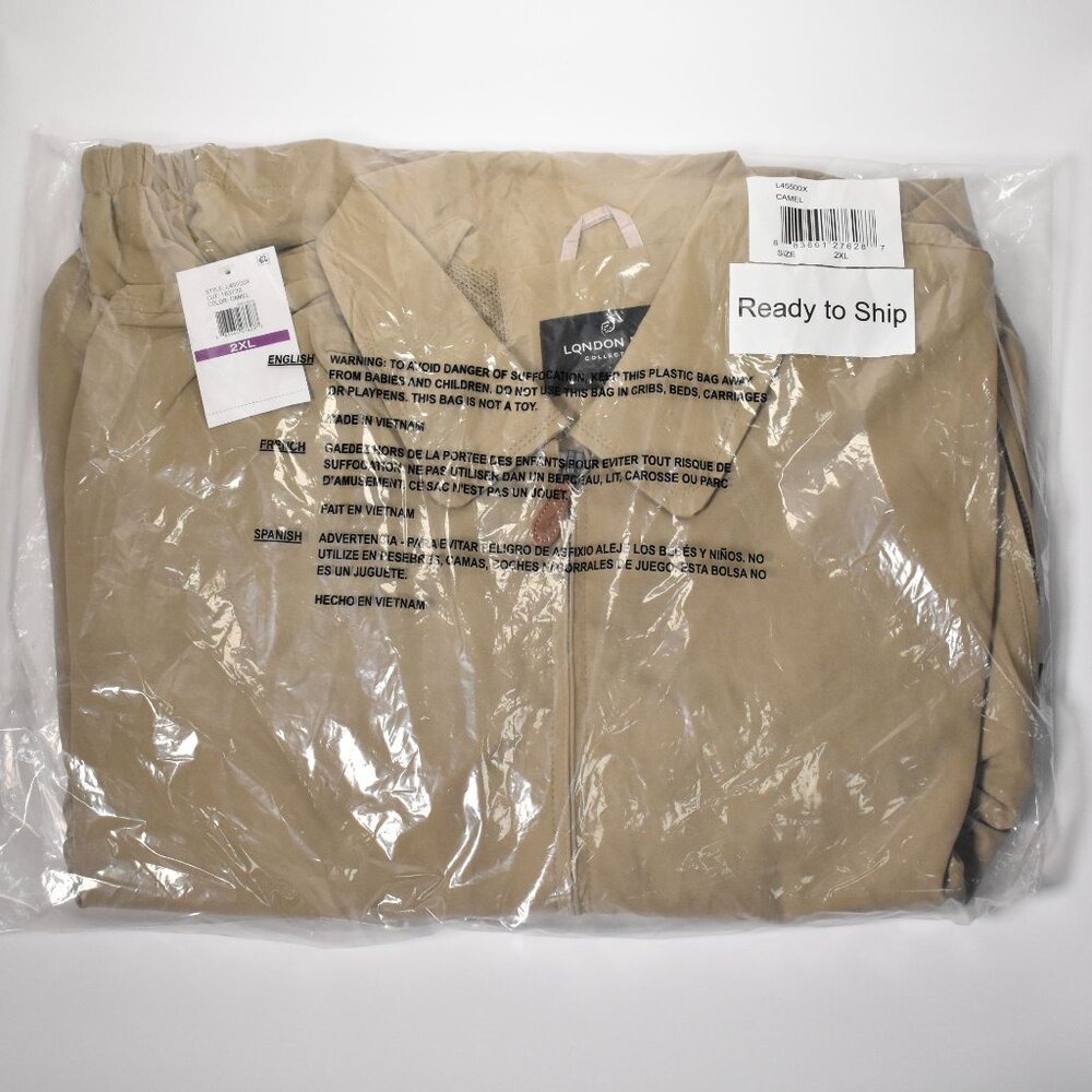 London Fog Mens Golf Jacket 2XL Camel Microfiber Lightweight Solid Zip Front NEW - Picture 6 of 9
